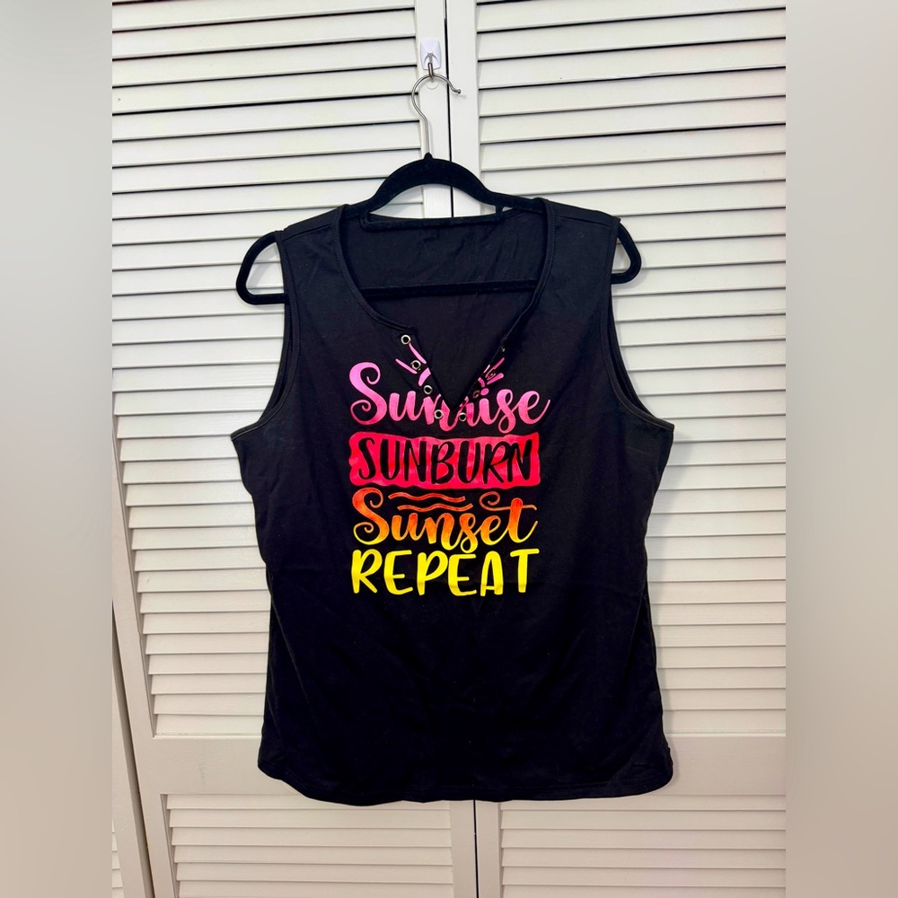 Luke Bryan Lyrics Graphic Tank Top Size XL - Sunrise Sunburn Sunset Repeat